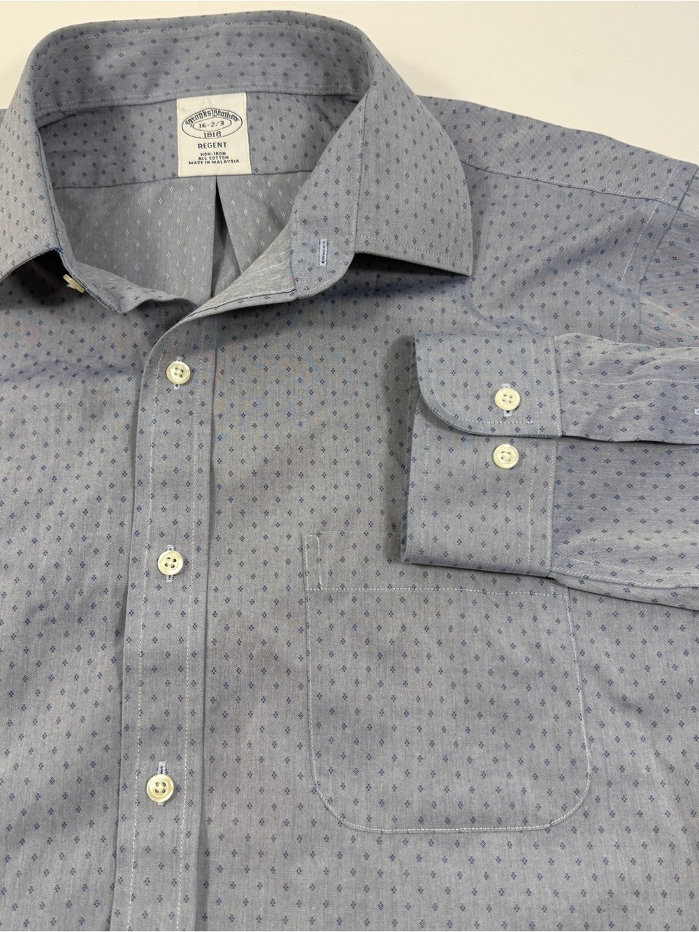 Brooks Brothers Regent Buttondown Dress Shirt Blue Diamond AOP Men’s 16-2/3